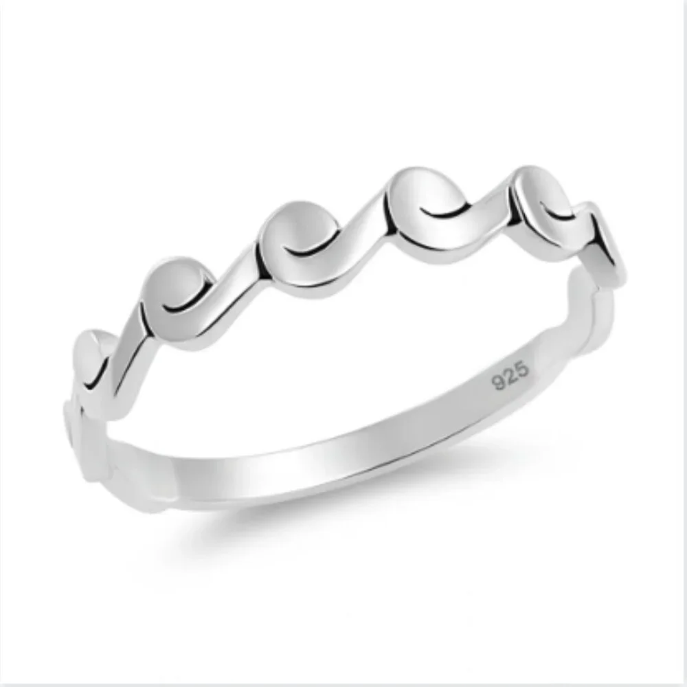 925 Sterling Silver Swirl Wave Band Ring w/ polishing cloth Size 11.75 NEW